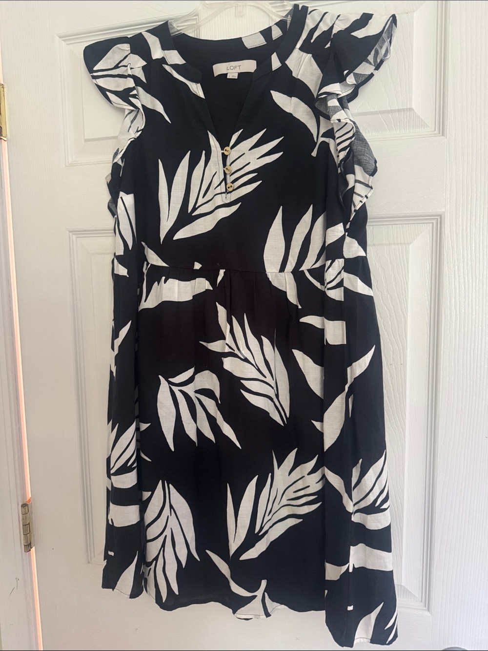 LOFT Black and White Leaf-Print Mini Dress
